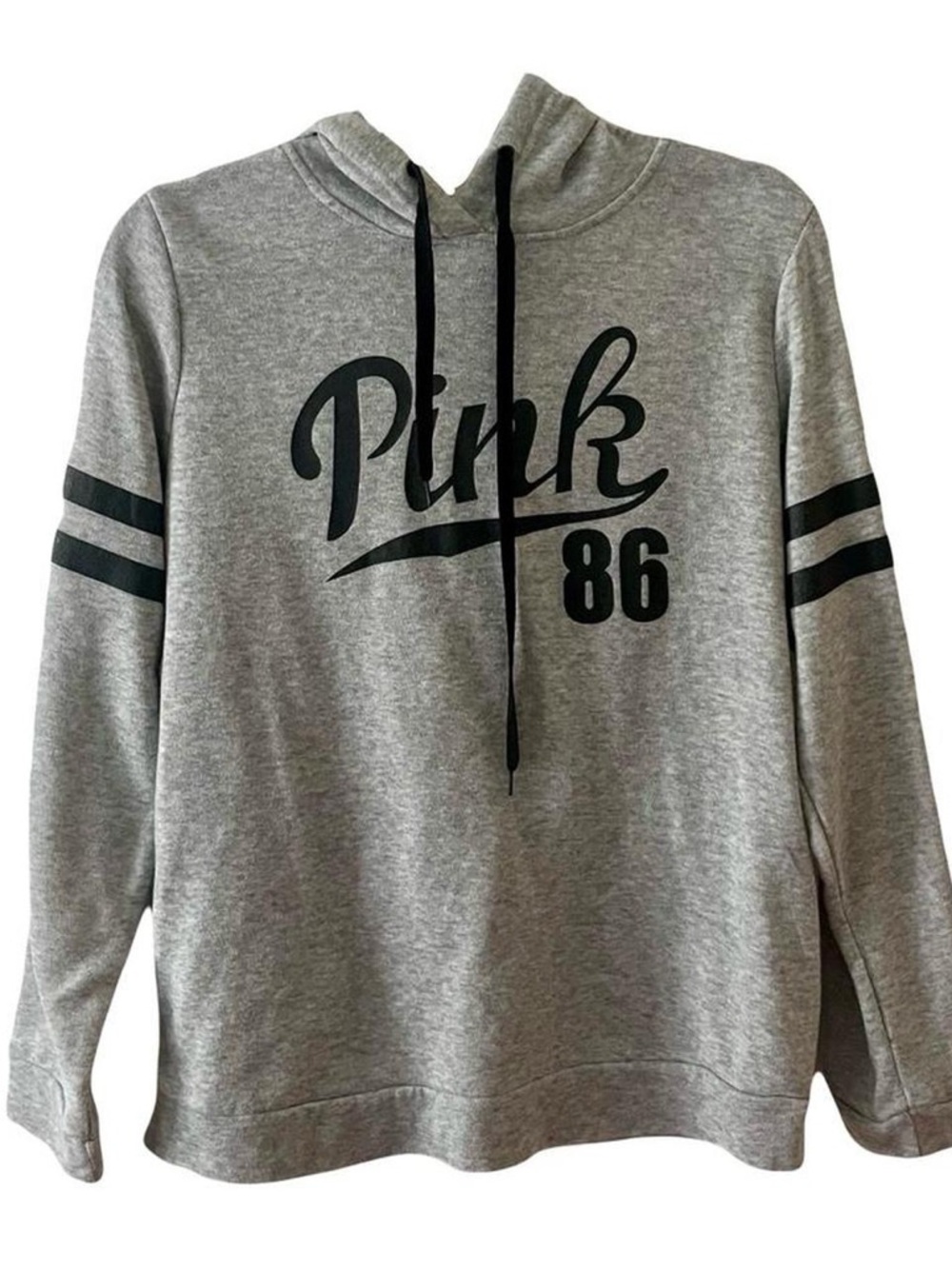 Gray Hoodie Pullover Sweatshirt Wit Black Graphic Lettering